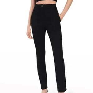 Derek Lam 10 Crosby Noor High Waist Seamed Straight Twill Pants in Black